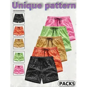 Men's 5-Pack Cashew Flower Pocket Shorts, Regular Fit Casual Drawstring Waist Shorts for Daily Outdoor Wear, Men Bottoms for All Seasons menswear clothes