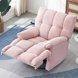 Recliner Chair Rocker 360 Degree Swivel Lazy Single Sofa with Adjustable Backrest and Phone Stand, Velvet Recliner Chairs for Adults & Lazy Recliner Chair, Suitable for Small Spaces, Living Room (Pink)
