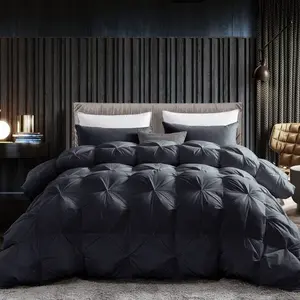 All-Season Black Pinch Pleat Oversize Goose Down Comforter Duvet, 750+ Fill Power, 100% Down-Proof Cotton Cover (LUXU)
