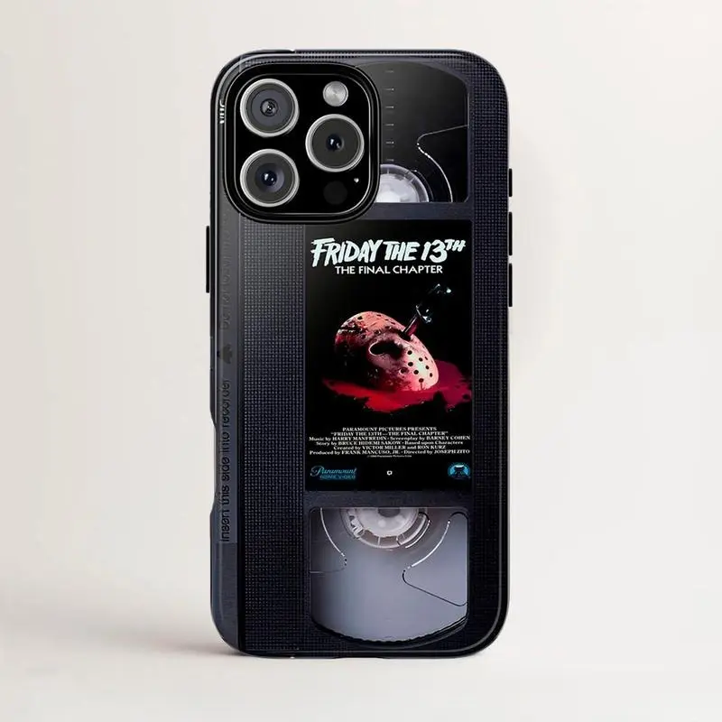 VHS Tape Case, Halloween Cases, Jason, Horror Movie Merch Two-In-One Drop-Resistant Mobile Phone Case for iPhone17-12Pro Max Pro Plus and Samsung S25 24 23 Protection Safety