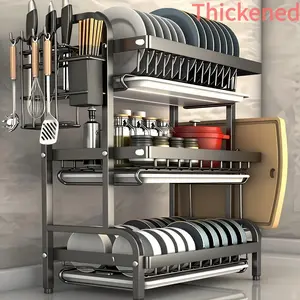 2-Tier Dish Drying Center with Drainboard - All-in-One Steel Rack for Plates, Cups & Utensils. Space-Saving & Rust-Resistant