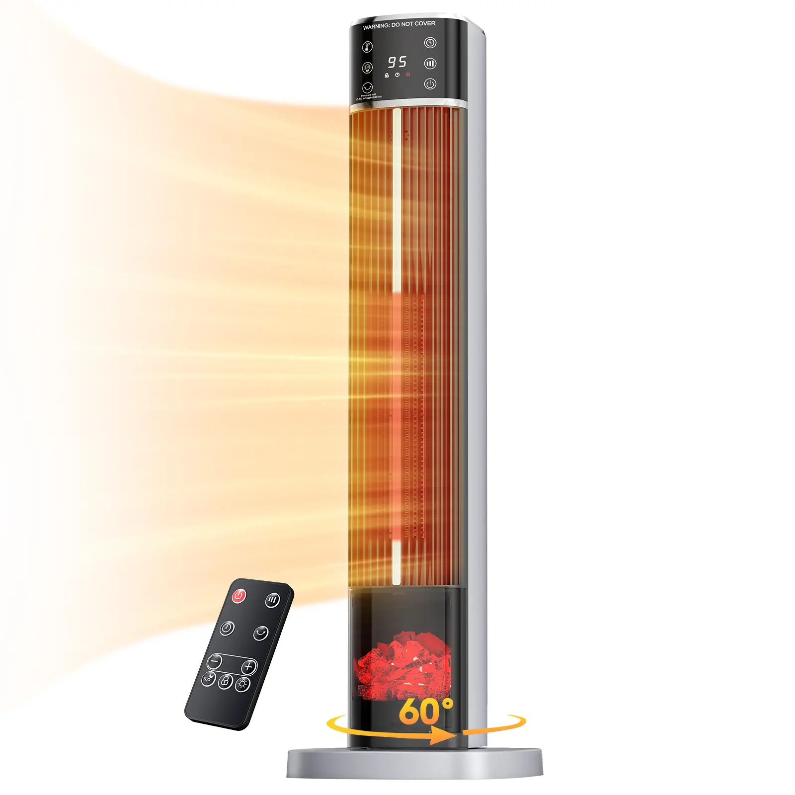 32 in Ceramic Tower Electric Space Heater with Thermostat, Remote, 12H Heat + Timer, ECO Mode, 60° Osc., Effective Heating Tech & Comprehensive Protection for Indoor Use
