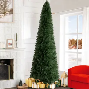 9ft Prelit Slim Artificial Christmas Tree – 1455 Branch Tips, 500 Warm Lights, and a Sturdy Metal Stand, 37" Wide Realistic Skinny Pencil Christmas Tree.