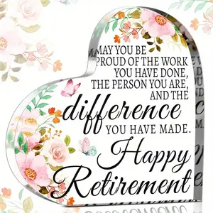 Retirement gifts for men and women, retirement plaques, happy retirement gifts, inspirational retirement decorations, acrylic heart-shaped retirement gifts for colleagues, retired teachers, nurses, retirees