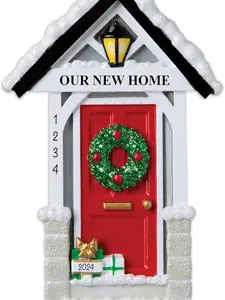 Personalized New Home Christmas Ornament 2024 | Red Door Xmas Tree Decoration Glitter | First Year in New House, Our 1st Apartment, New Neighbor Housewarming Keepsake Gift - Custom Name Year