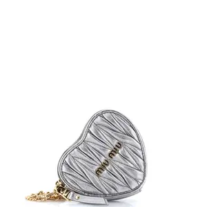 Pre-owned miu miu Leather Small Leather Goods Heart Chain Coin Purse Matelasse by Rebag