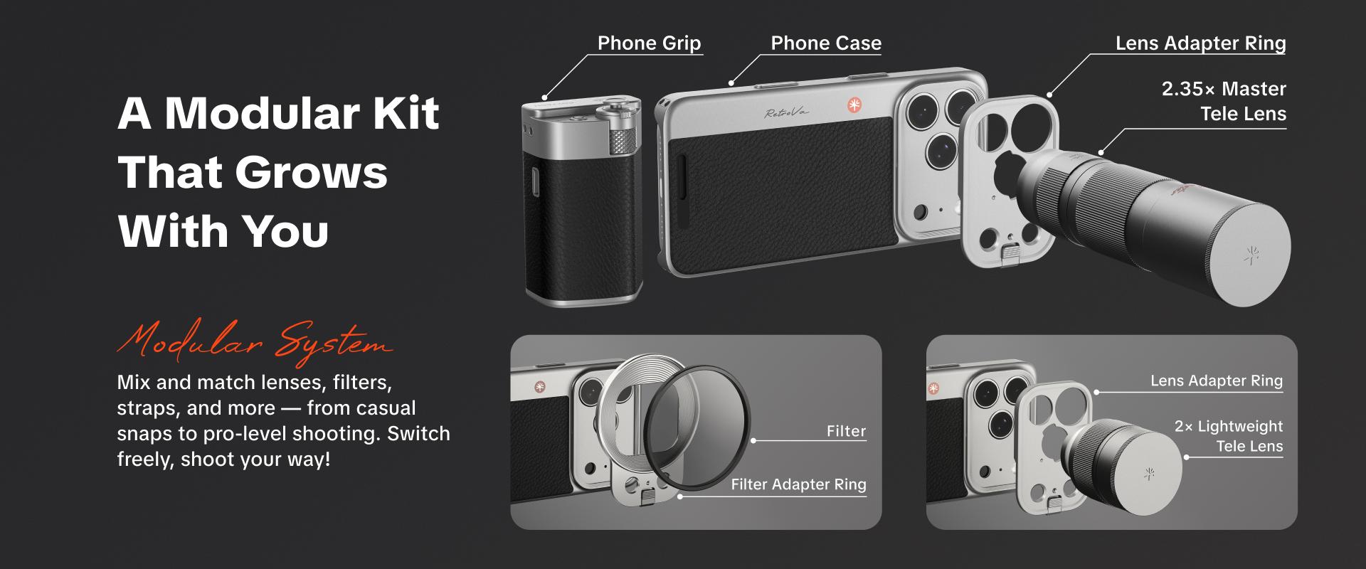 PGYTECH RetroVa Grip Kit for iPhone 17 Pro, Vintage Leather-Style Phone Case with Camera Grip, External MicroSD Recording, Bluetooth Remote Control for Photography/Daily Vloggers/Travel