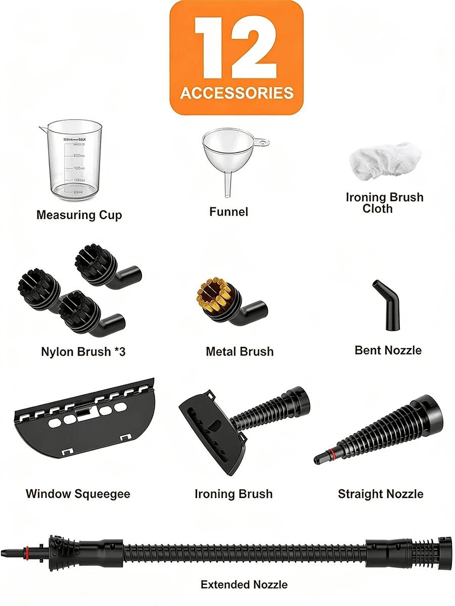 Handheld Steam Cleaner, Pressurized Handheld Multi-Surface Natural Steam Cleaner With 12 PCS Accessory & Labor-Saving Lock, 450ML Capacity, Multi-Surface Deep Cleaning For Home, Car, Bathroom, Grout, Floor, Window