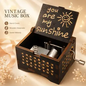 Wooden Music Box + Dream Loom Hand Cranked Laser Engraved Music Box + Classic You are My Sunshine Melody, Exquisite Craftsmanship + Mini Musical Box for Kids + Vintage Keepsake Gift + Portable Small Wooden Music Box for Birthday Holiday Party Present