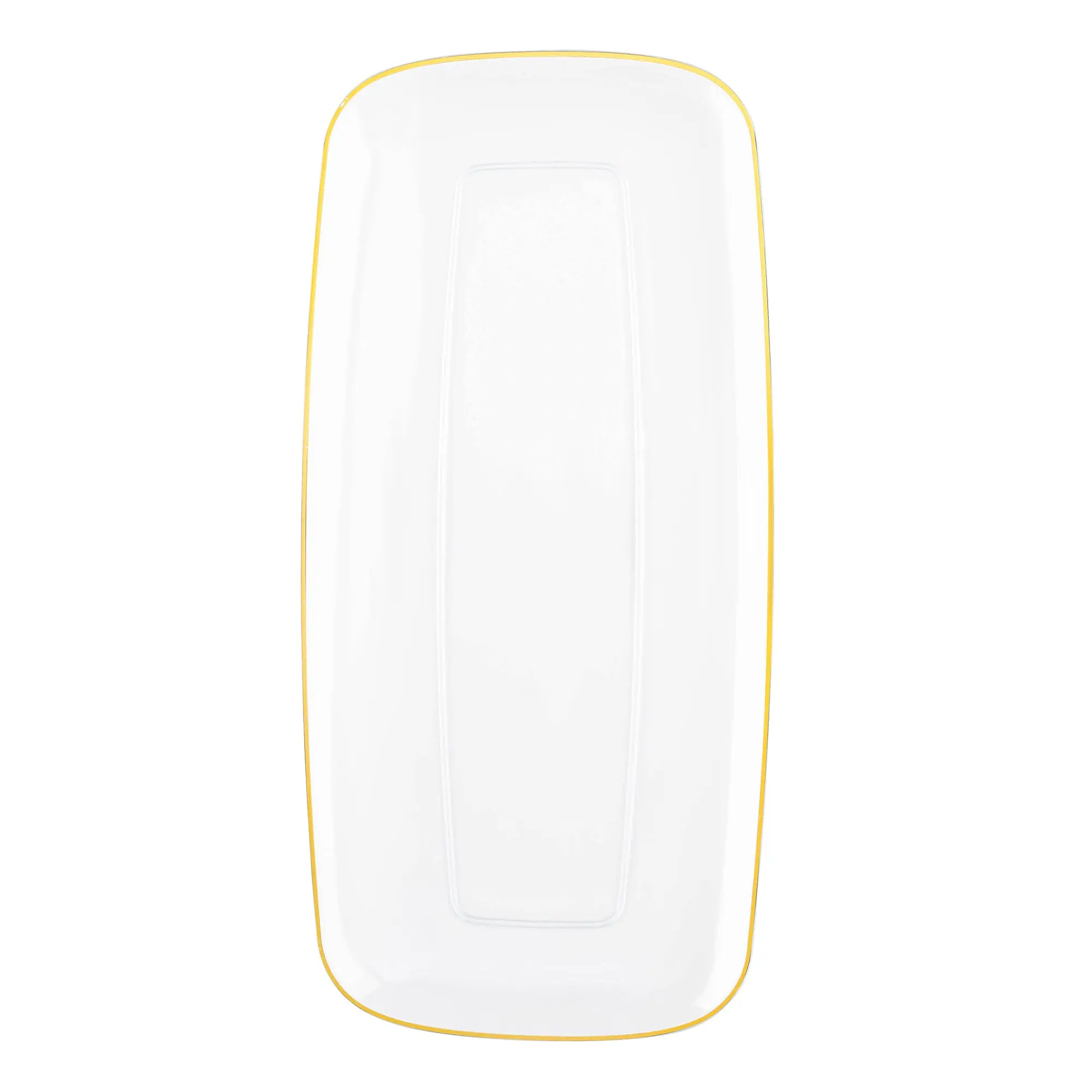 Clear with Gold Rim Flat Raised Edge Rectangular Disposable Plastic Plates (10.6" x 5")