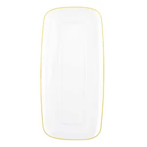 Clear with Gold Rim Flat Raised Edge Rectangular Disposable Plastic Plates (10.6" x 5")