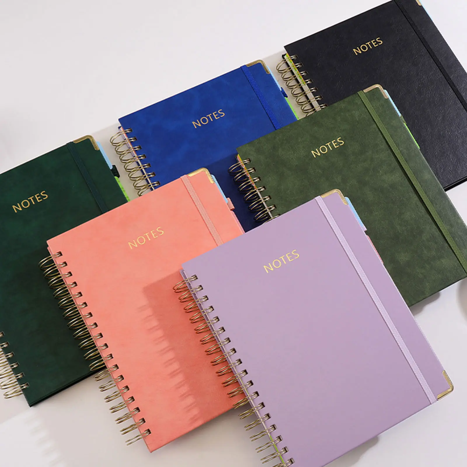 Hardcover Spiral Notebook journal with Removable Dividers Tabs, 300 Pages Leather 5 Subject Notebook College Ruled, 8"x10" Large B5 Notebooks for Work School Note taking, Lined Journal for Women,Black