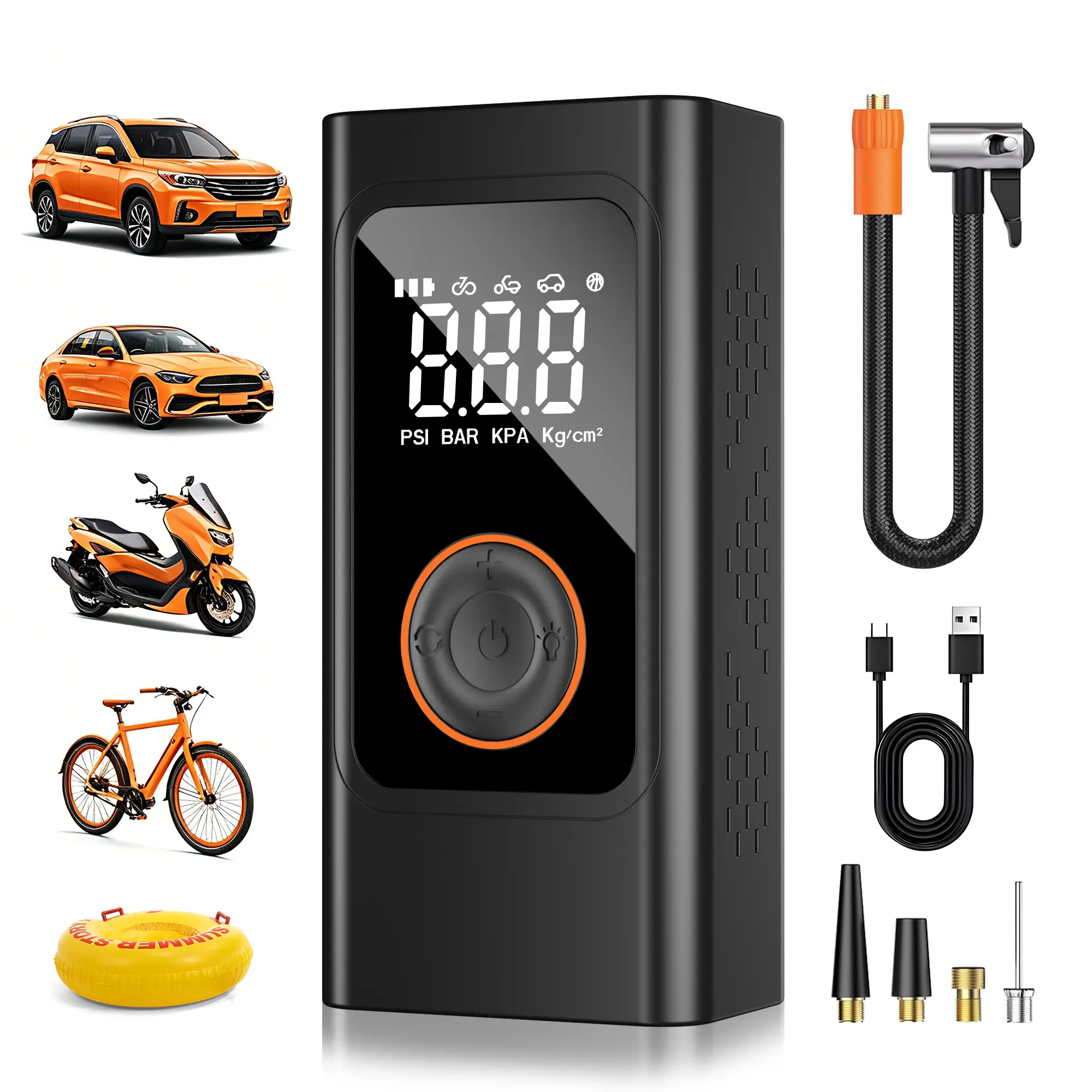 Portable Car Air Compressor 150PSI Wireless Tire Inflator - Cordless Rechargeable Automotive Maintenance Tool with Digital Pressure Gauge, LED Light, 3X Faster Inflation, USB Type-C, 4 Nozzles for Cars, Motorcycles, Automotive Maintenance Tools