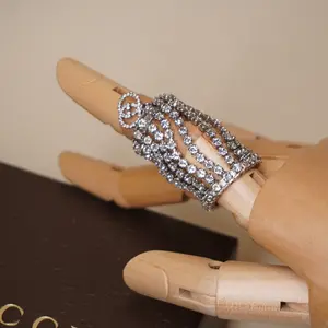 Pre-owned GUCCI GG Interlocking G Ring Silver Clear Hardware Rhinestones