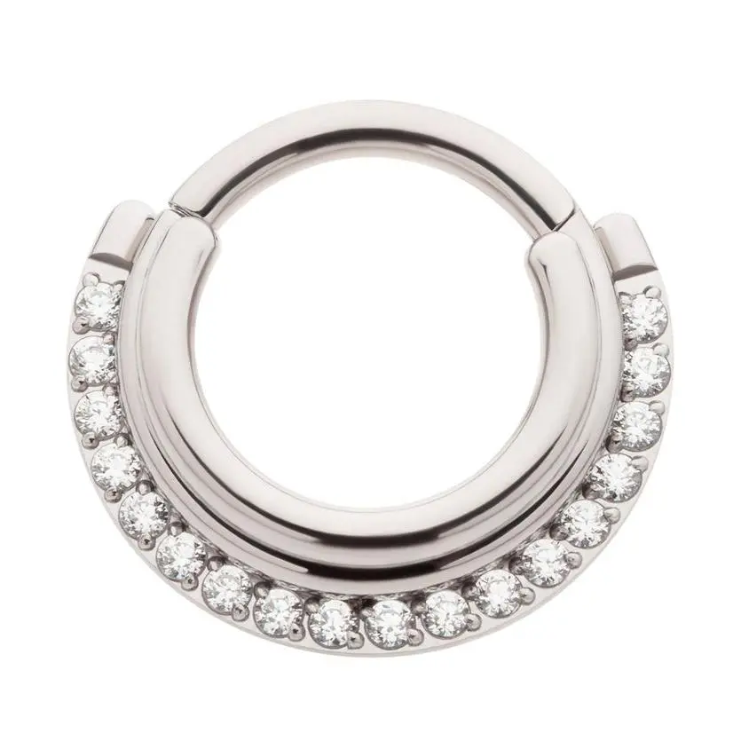 Triple Stacked CZ Titanium Alloy Hinged Segment Ring, 3-Row Band with Ascending Hoops, Segmented Look & Easy Insertion Costume Jewelry
