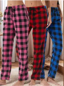 Women's Plaid Print Drawstring Waist Pajama Pants, Plaid Lounge Pants, Casual Comfy Pocket Design Trousers for Fall & Winter, Ladies Sleepwear for Indoor Wear