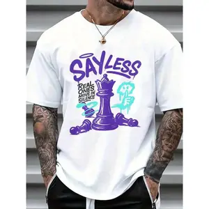 Men's 100% Cotton Say Less Graphic T-Shirt, Funny Retro Purple Chess Queen Team Tee, Urban Hip-Hop Style Streetwear, Inspirational Quote Casual Short Sleeve Top target bacon world tshirts Grunge Album rod wave butchers boys merch good deo