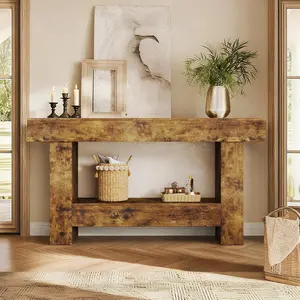 63 Inches Long Console Table, Sofa Table with Storage Behind Couch, Entryway Table with Open Storage, Farmhouse Console Tables for Entryway, Living Room, Hallway,Rustic Brown