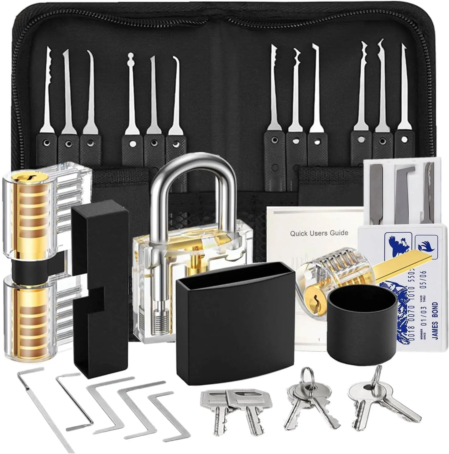 Padlock Lock Set Tool Kit with Lock 10+ Precision Tools, Pick Master Key Picking Protection, & Quick Users Guide for Security DIY Projects with Black Bag