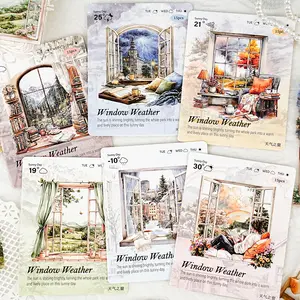 Etori Life Weather Window Series Four Seasons Scenery Pattern Vintage Stickers for Packaging Decoration, Home Decoration, Handmade Scrapbooking, Children's Gift Bags, Student Stationery, Children's Stickers