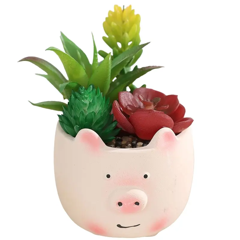 Cute Pig Succulent Plant Pot, Stress Relief Desk Decor for Students, Girl Heart Home Decoration Greenery, 1 Piece Healing Miniature Plant