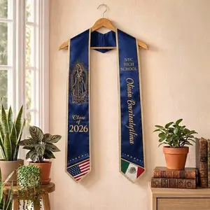 Mexico Graduation Stole Class of 2026, Virgin Mary Graduation Sash, Flower Pattern Stole, Custom Name School Sash Senior Graduation Gift, mexico grad sash, personalized sash