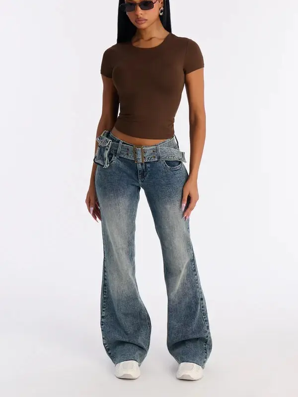 Moment Of Glory Low Rise Flare Jeans - Vintage Wash