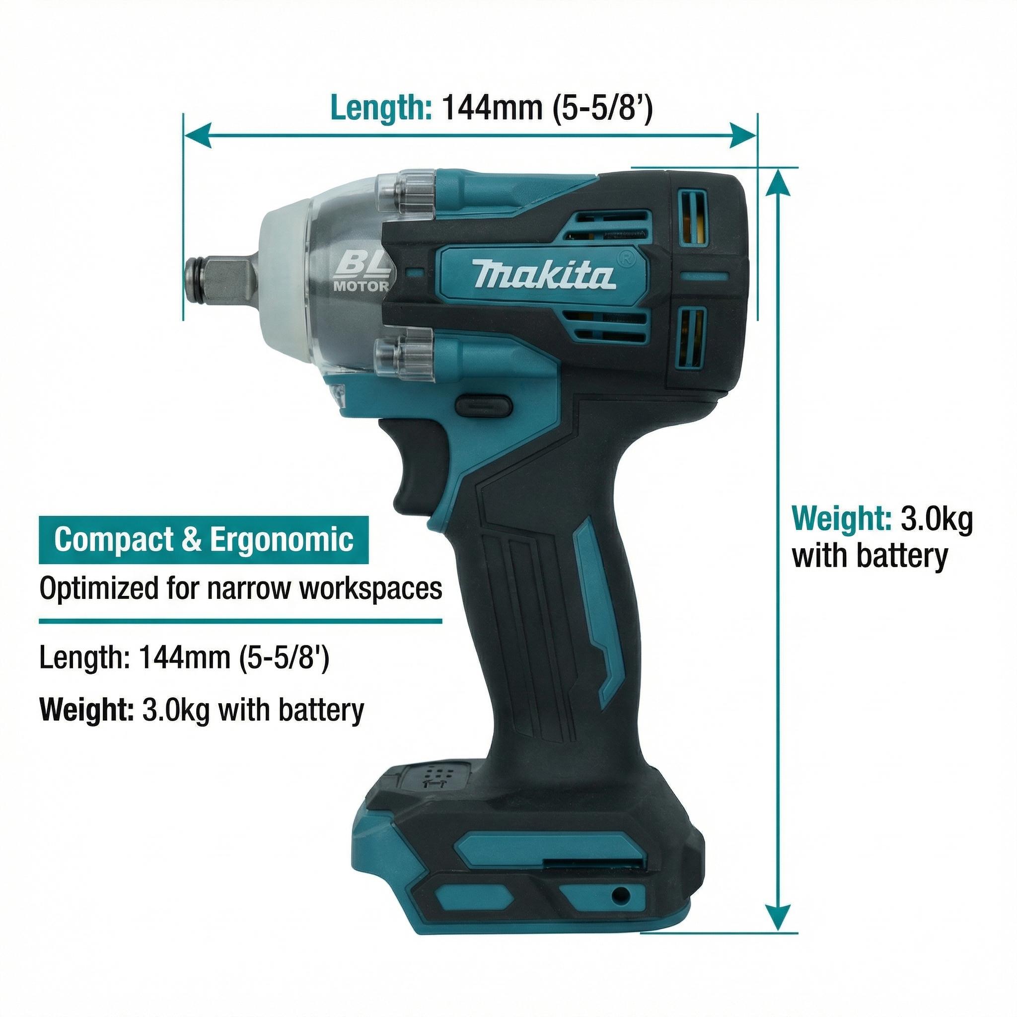 Makita DTW004 Cordless Impact Wrench With Makita 18V Battery Charger for Industrial Assembly Brushless Motor High Power