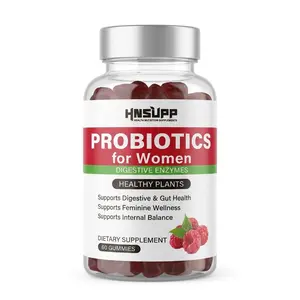 Raspberry Probiotic Gummies for Women - Ultimate 4-in-1 Blend with Slippery Elm, Cranberry & Digestive Enzymes for Gut Health, pH Balance & Feminine Dryness Relief - Gluten-Free, Vegan 60ct Healthcare Dietary Vitamin Fitness Edible Supplement