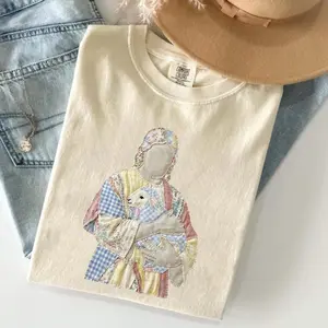 Comfort Colors Jesus Faux Patchwork TShirt, Easter Cross Tee, He Is Risen Christian T-Shirt, Faith Gift for Christian Apparel Tee EA12