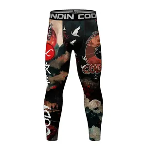 Unisex Compression Fit MMA Leggings - Sublimated Print Polyester-Spandex Sports Wear, Moisture-Wicking Elastic Waist Gym/Running Apparel, Multi-Size All-Season Factory Stock Wholesale Clothes