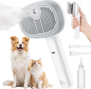 Pet Steam Brush 3 in 1 Cat Steam Spray Brush Water Mist Spray Brush with Button Release Suitable for Cats and Dogs Cat and Dog Grooming Cleaning Brush
