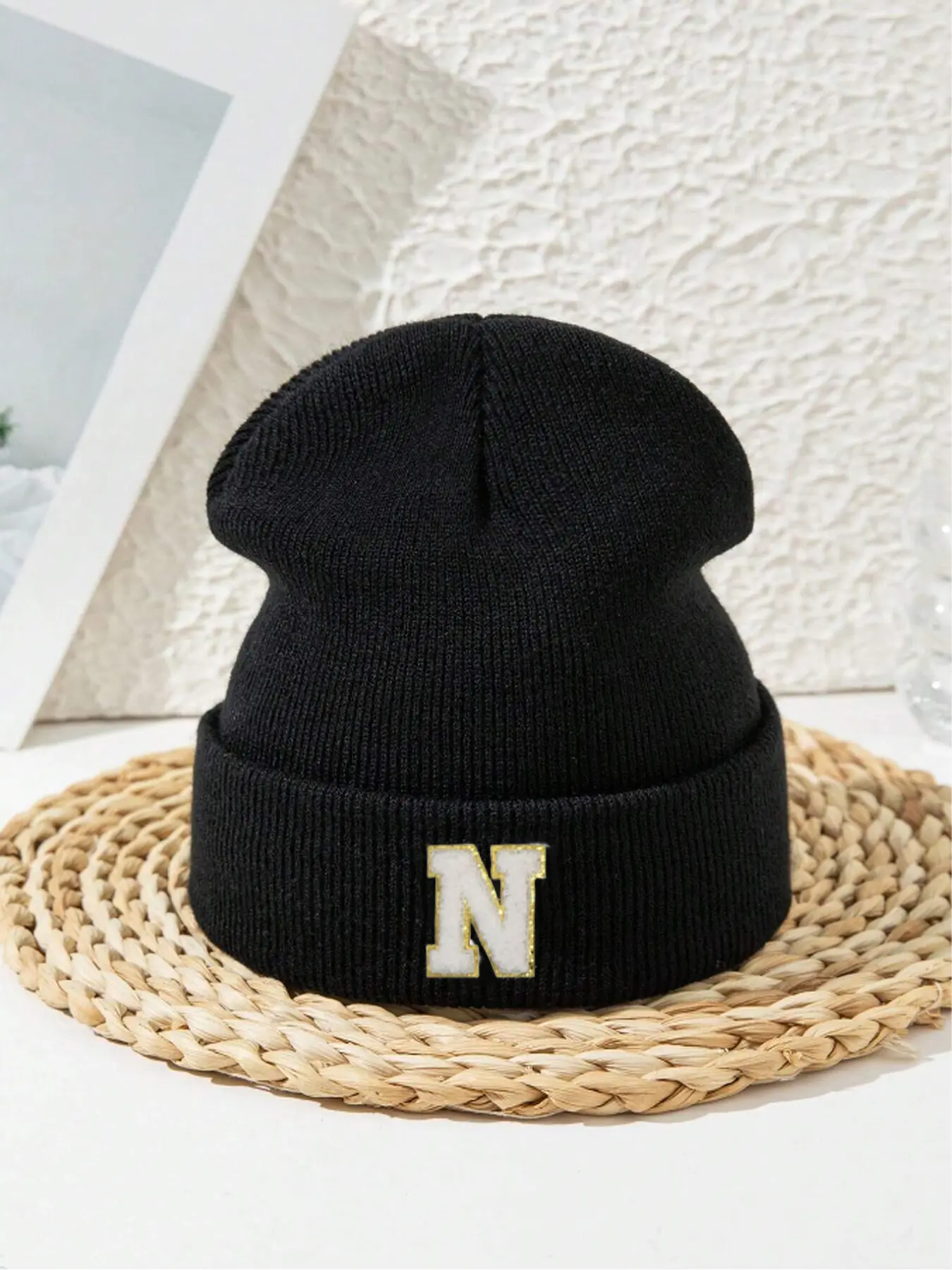 26 Letters Custom Embroidered Beanie Hat, High Elasticity Sport Style Winter Cap, Warm Knitted Fabric for Outdoor Activities, Unisex All Seasons