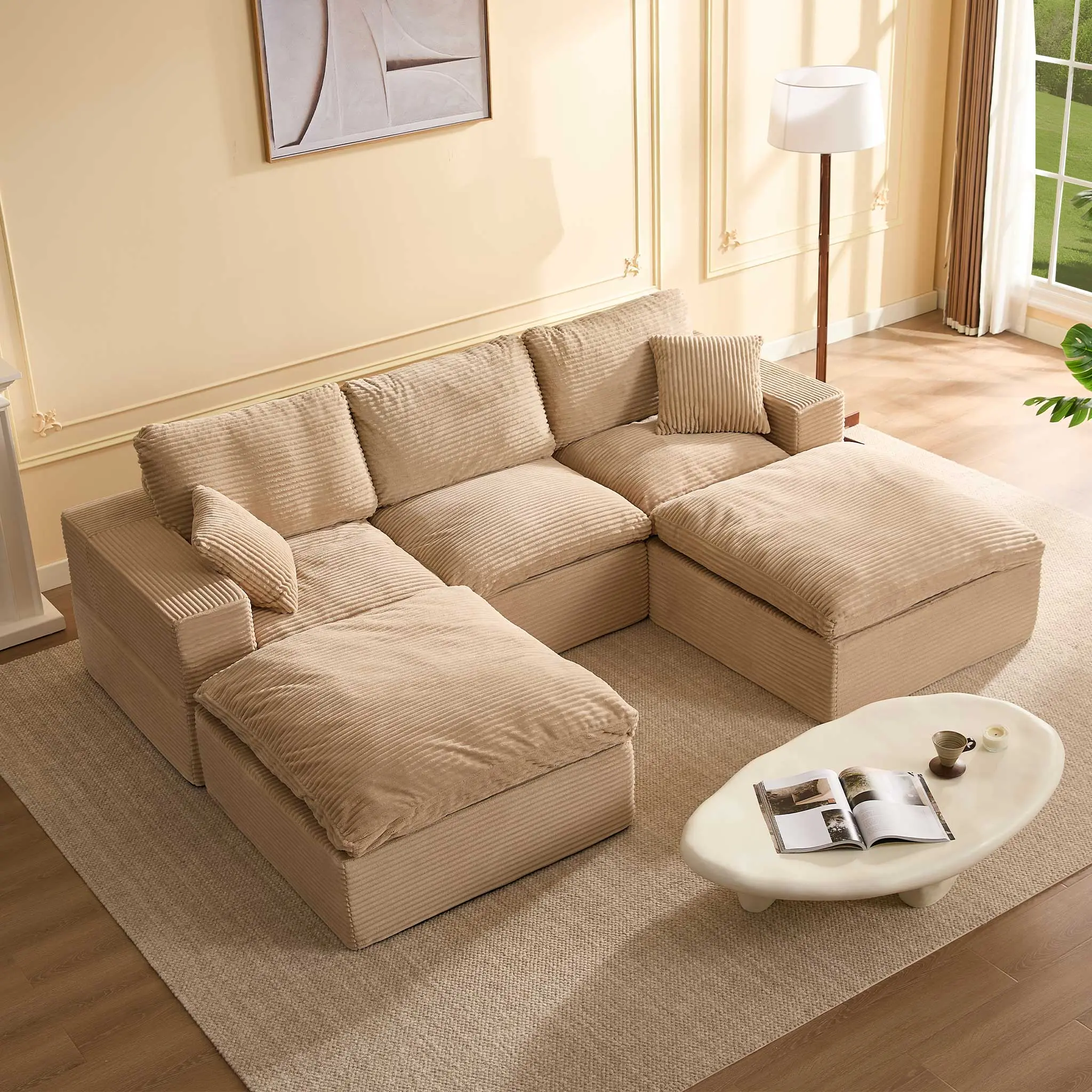 Camel-3 Seater + 2 Ottoman - 106" U