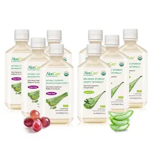 AloeCure Organic Aloe Vera Juice - 8 Bottle Sample Pack - Grape and Natural Flavor, 8x500ml