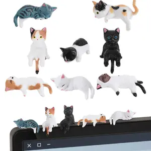 8 Piece Cat Table Accessories, Cute Resin Mini Cat Figurine Decorations for Computer Monitor and Car Dashboard, Office Home Decoration Gift