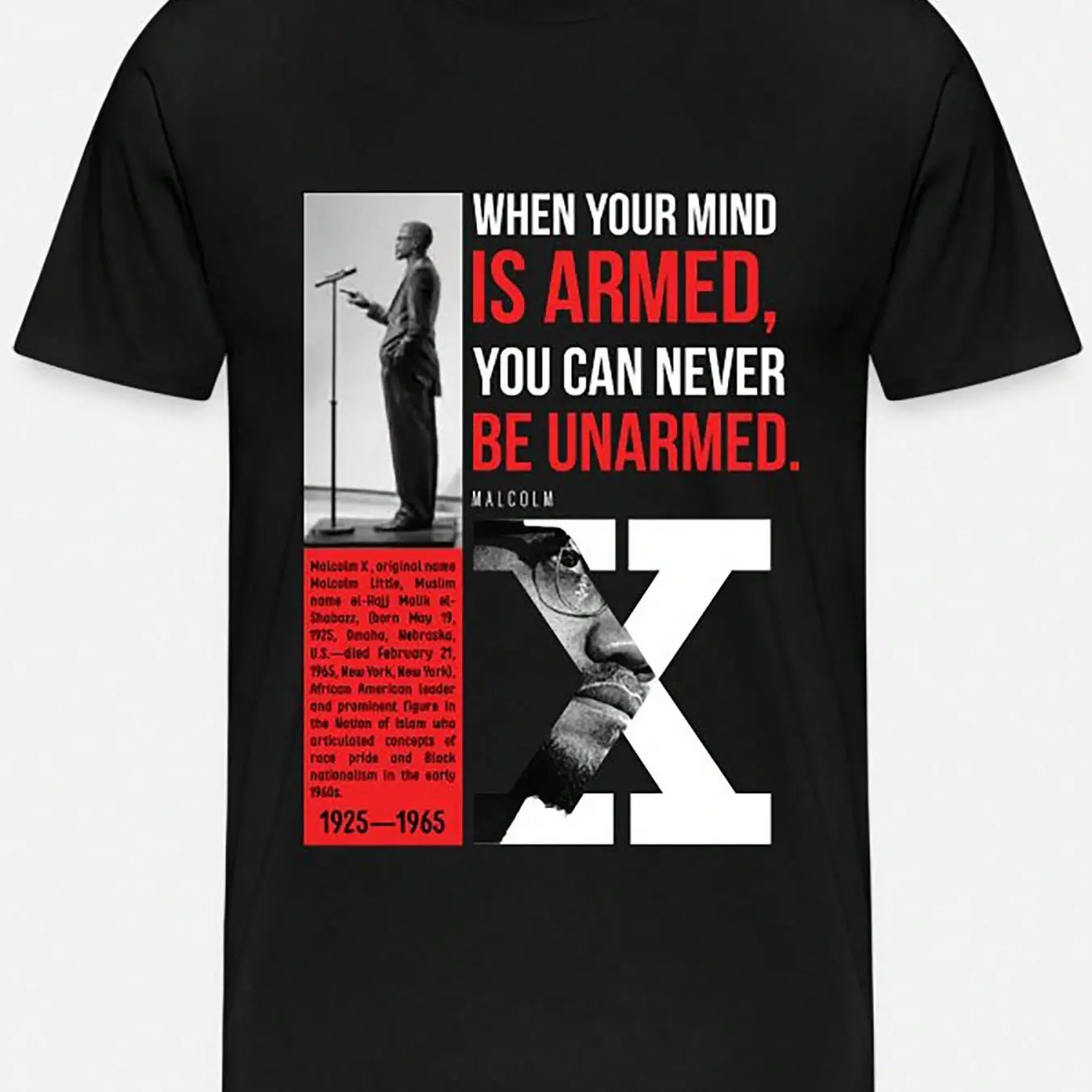Men's Casual Round Neck Short Sleeve Graphic T-Shirt, Malcolm X Quote-4442 Design, Colorful Black Menswear Top