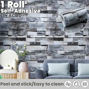 Vintage Brick Self-Adhesive Thick Wallpaper Roll, Peel and Stick Removable Stone Wallpaper for Room Background, Home Decoration