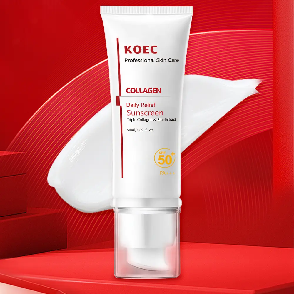 KOEC Daily Relief Sunscreen SPF50+/PA+++ with Triple Collagen & Rice Extract 2-in-1 Facial Skincare Brightens Skin Hydrates & Protects 50ml