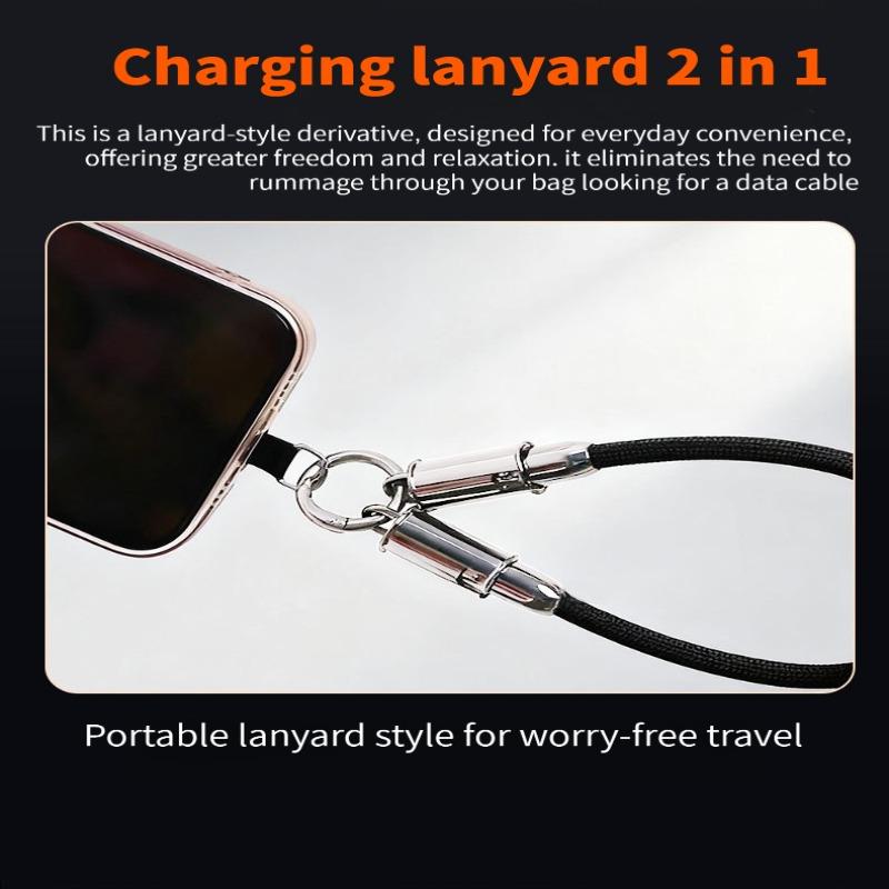 Neck-hanging 2-in-1 charging cable PD60W multifunctional mobile phone TYPE-C interface woven lanyard data cable