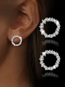 Silvery Zirconia Circle Earrings, Versatile and Stylish Design with a Sparkling Effect, Perfect for Parties and Daily Wear, Stud Earrings Jewelry, Ear Studs