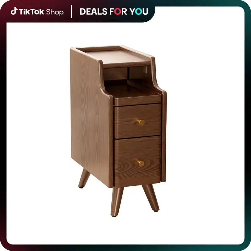 Small Solid Wood Nightstand - Walnut, Space-Saving Design