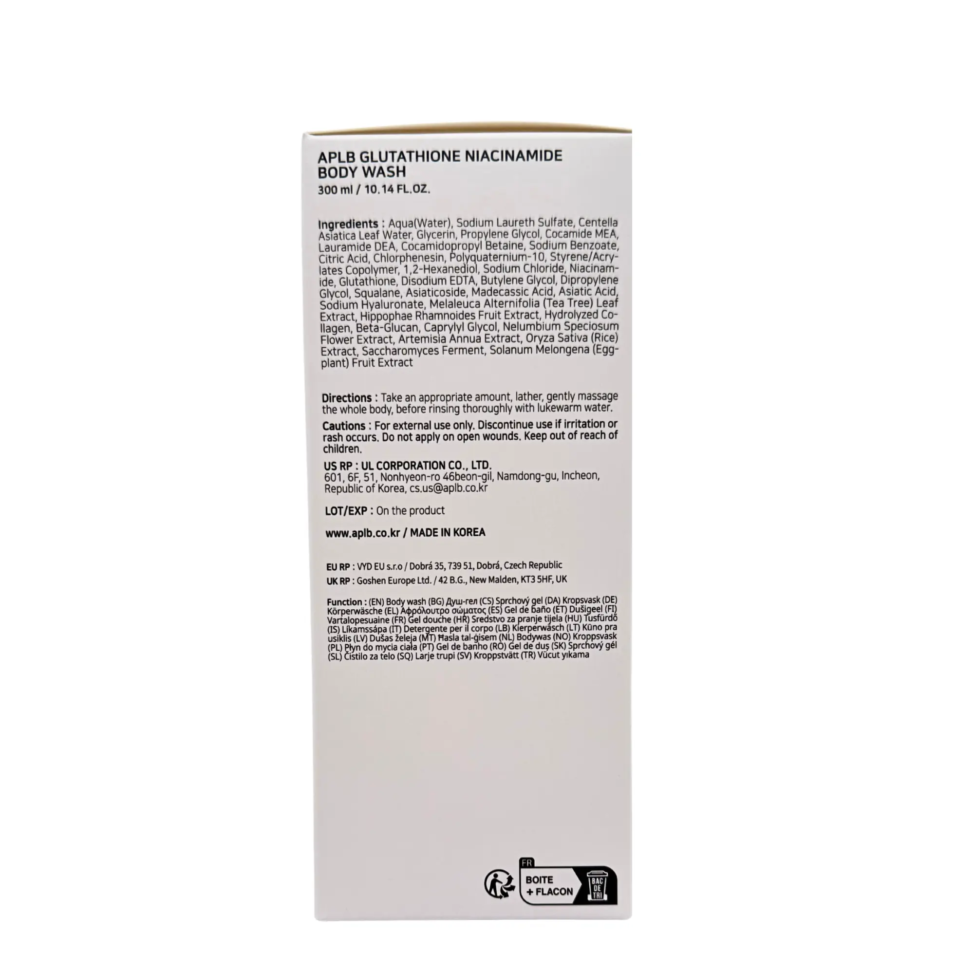 aplb glutathione niacinamide facial cleanser ingredients APLB LIPO GLUTA NIAC CEN 5.3% Glutathione Niacinamide Body Wash 10.14 FL OZ Gentle Cleansing Deep Moisture Soft Smooth Skin Care