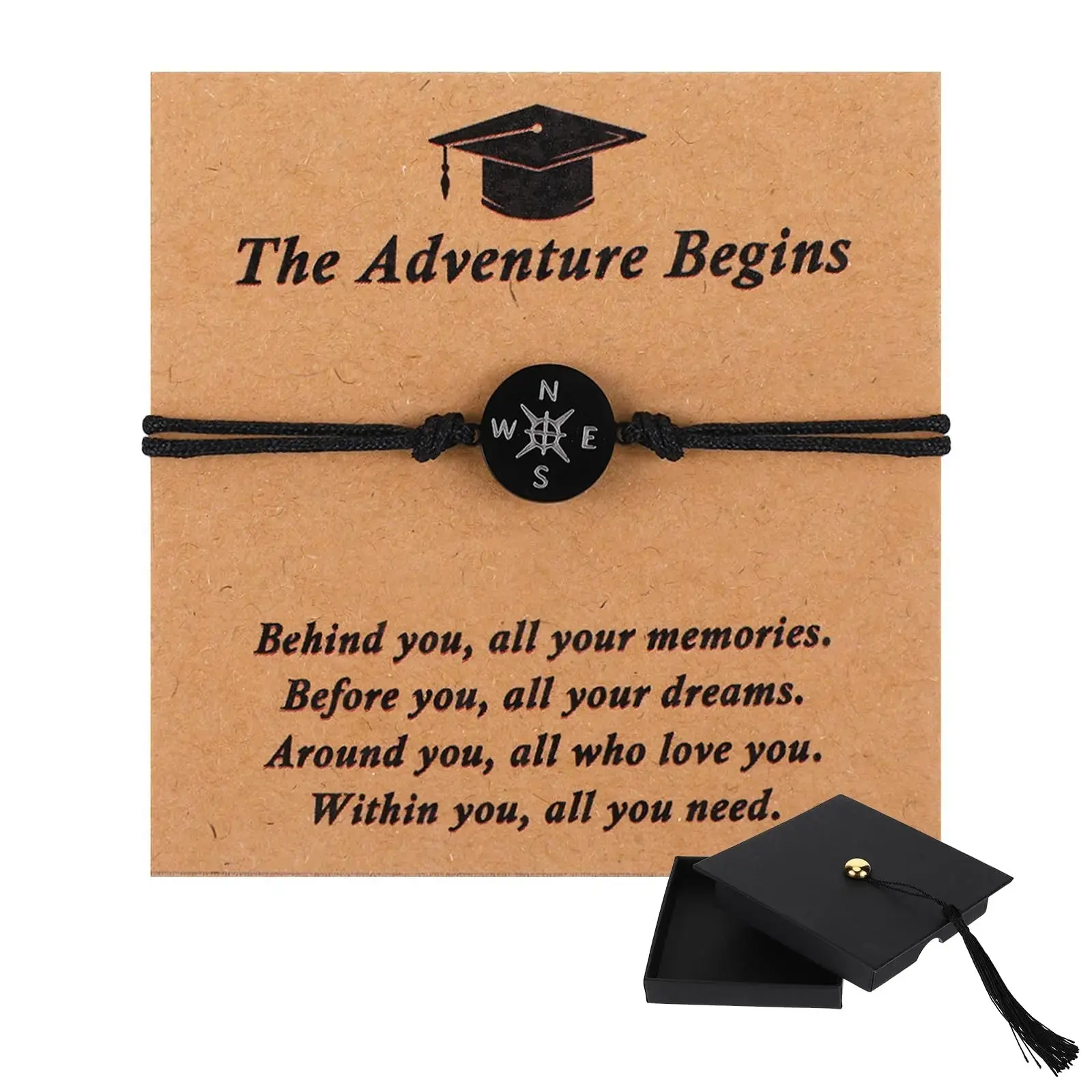 Class of 2026 Graduation Bracelet, Adjustable Inspirational Jewelry Gift for Her Him, High School College Student Keepsake with Card stud earring Zen Fidget Stretch