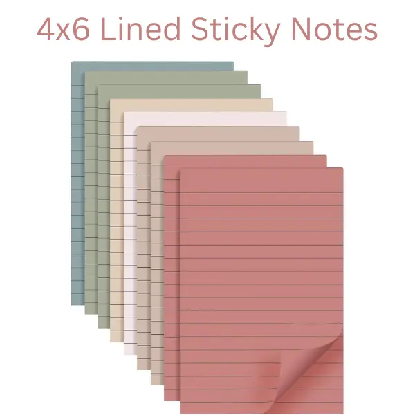 4x6 Lined Sticky Notes, 9 Pack Super Sticky Memo Pads, Vintage Color Self Stick Notes for Office, School Summer Gift