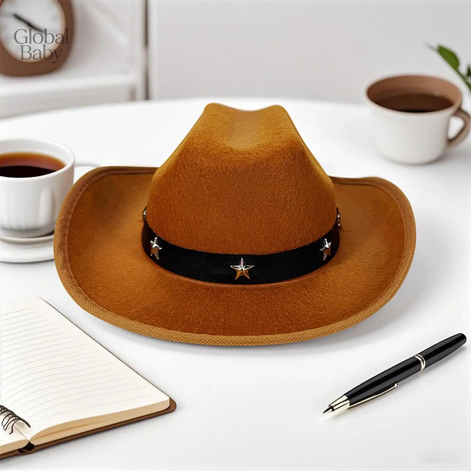 Global Baby Comfortable Equestrian Hat Cowboy Hats for Kids with Unique Star Decoration Kids Cowgirl Hat Wide Brim Stylish Star Leather Belt Design Western Cap for Daily Life& Party