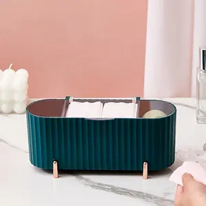 Dustproof Cosmetic Organizer Box with Special Compartments for Masks and Jewelry - Durable PP Plastic, Lightweight, Countertop Makeup Storage Solution, No Electricity Needed