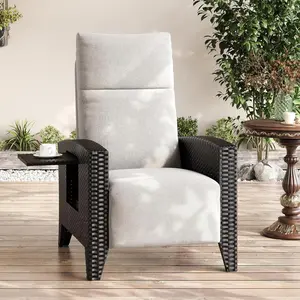 Garvee Outdoor Reclining Chair Reclining Patio Chair with Adjustable Backrest and Footrest All-Weather Wicker Chaise Lounge Chair, Air Pump 150° Lay Flat Reclining Chair,for Pool Deck