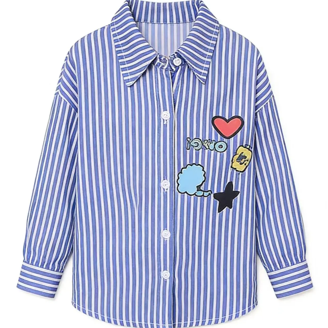 Long sleeved cotton shirt, thin striped cartoon shirt, Korean version, children's spring and autumn clothing, girls' top