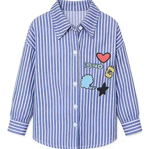Long sleeved cotton shirt, thin striped cartoon shirt, Korean version, children's spring and autumn clothing, girls' top